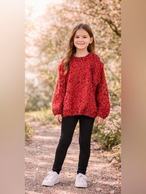 Jessica Simpson Red Speckled Bouclé Crewneck Sweater